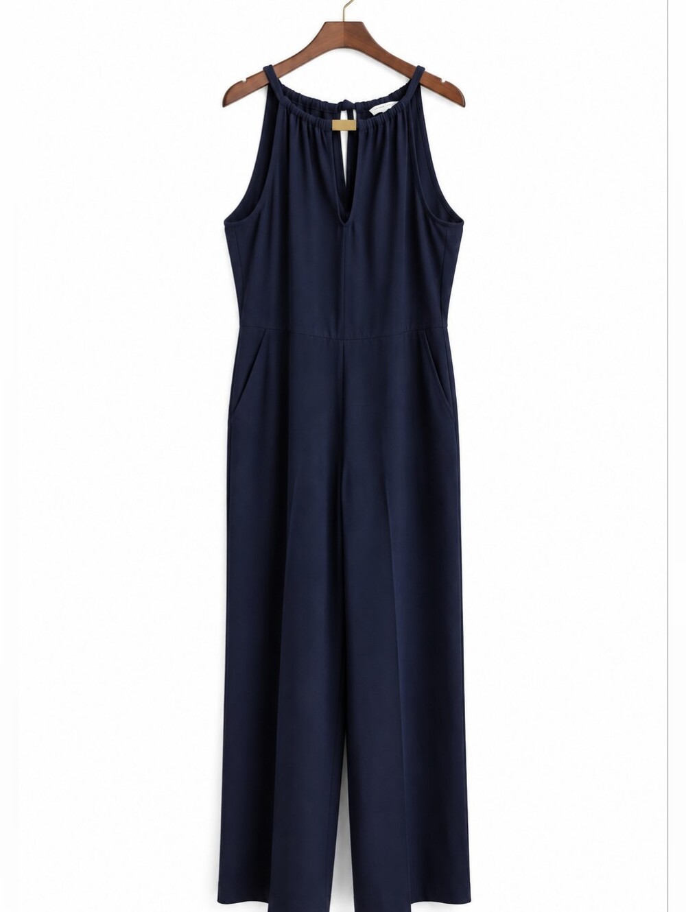 Trina Turk Navy Blue Wide Leg Halter Jumpsuit Size 14 Tie Neck